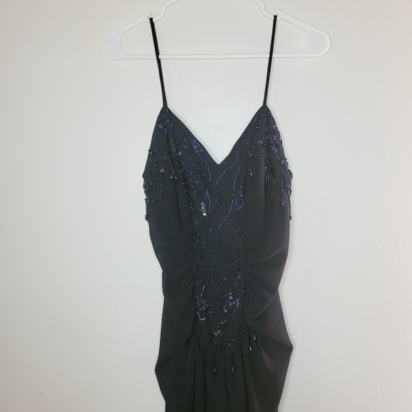 Vintage New Leaf Dress Samir Women's Sz 6 Black Cocktail Beaded Long Ruffles - Picture 7 of 12